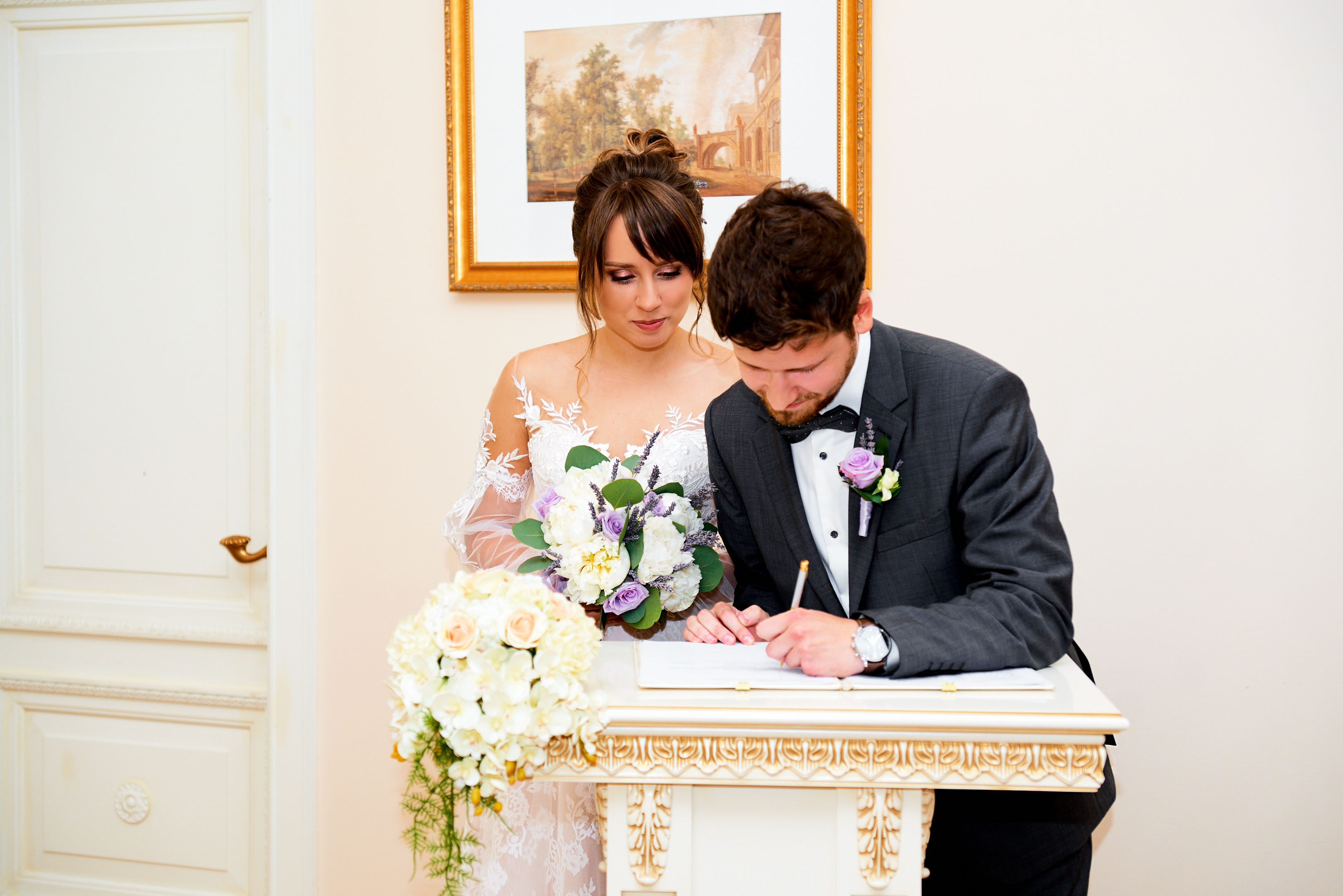 Свадебная фотосессия в Пушкине, торжественная регистрация во дворце бракосочетания №3 свадебный фотограф Пушкин